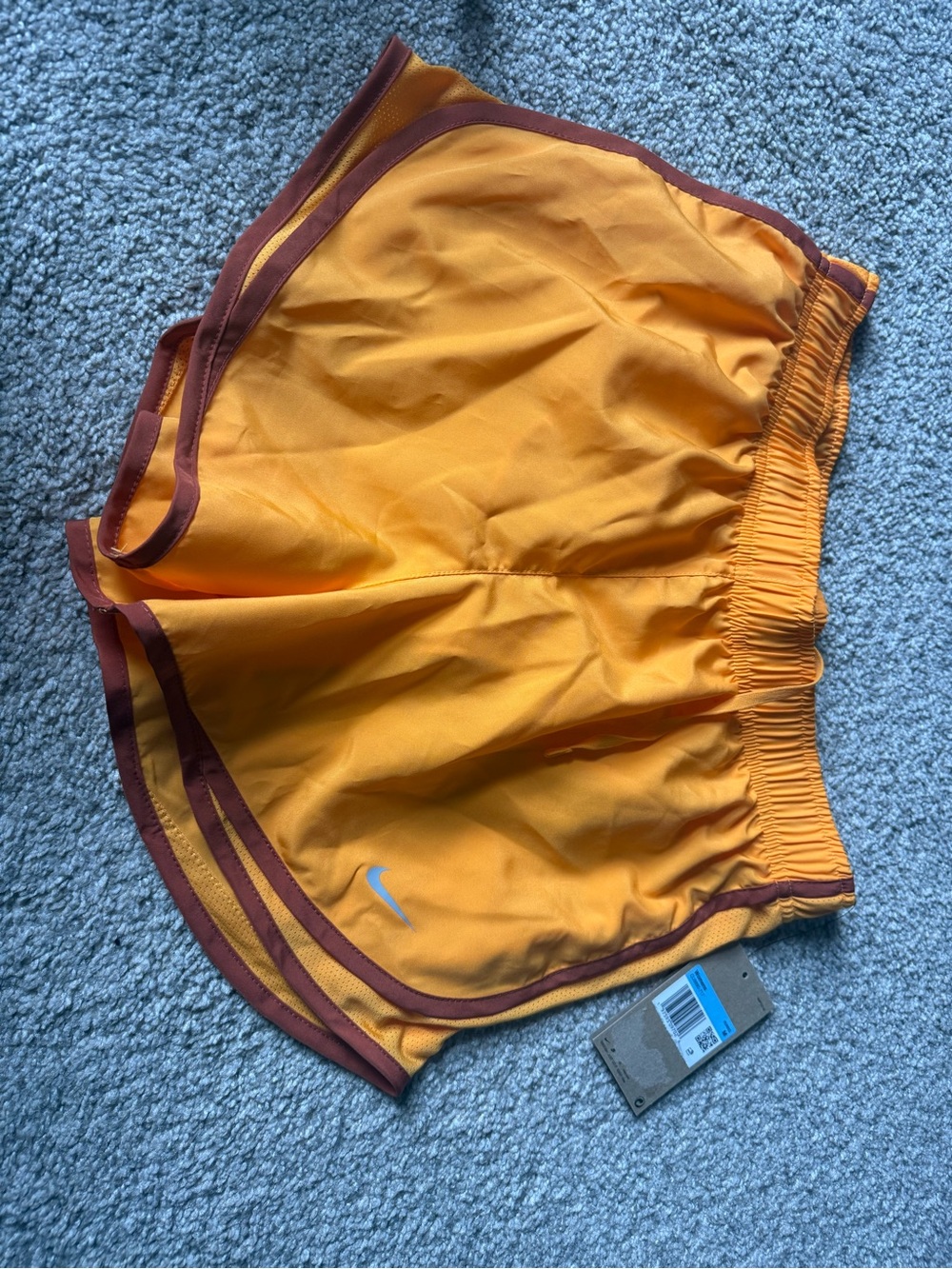Nike Women's Gold Athletic Shorts with Maroon Trim
